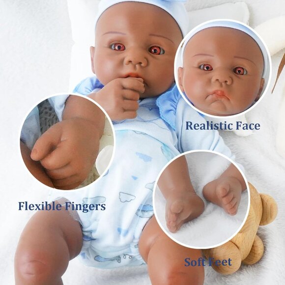 16.14 in Full Silicone dark Brown Reborn Baby Dolls BOY Lifelike Newborn Dolls - Picture 4 of 7